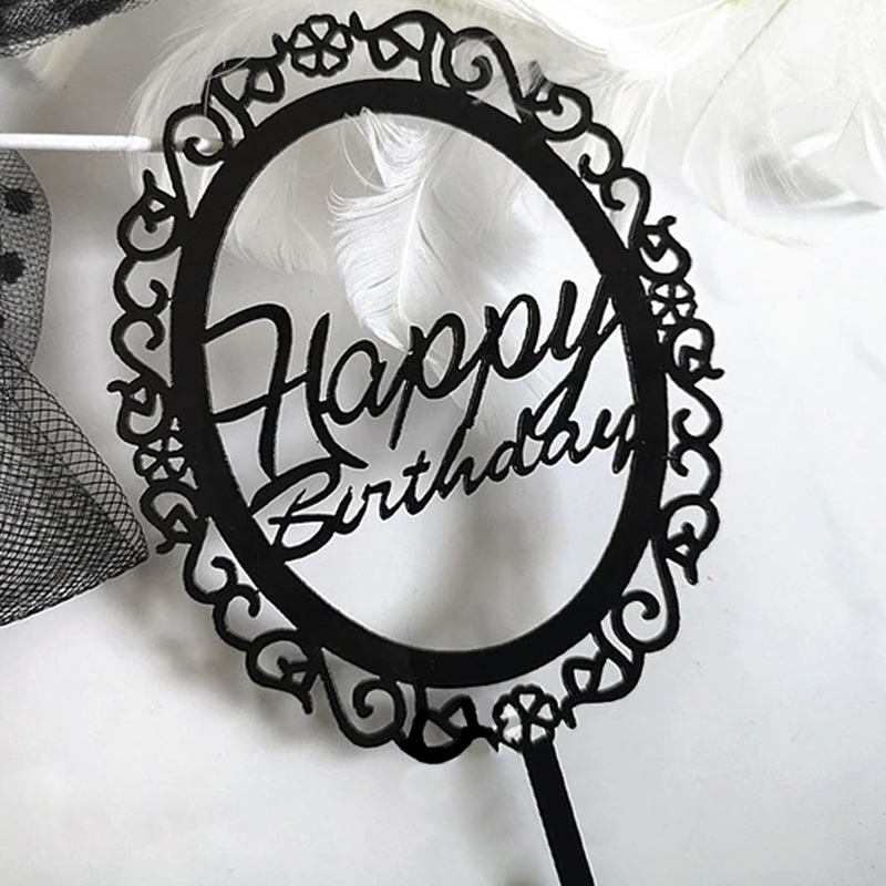 Kitchen Domain - Happy Birthday Cake Topper - Black