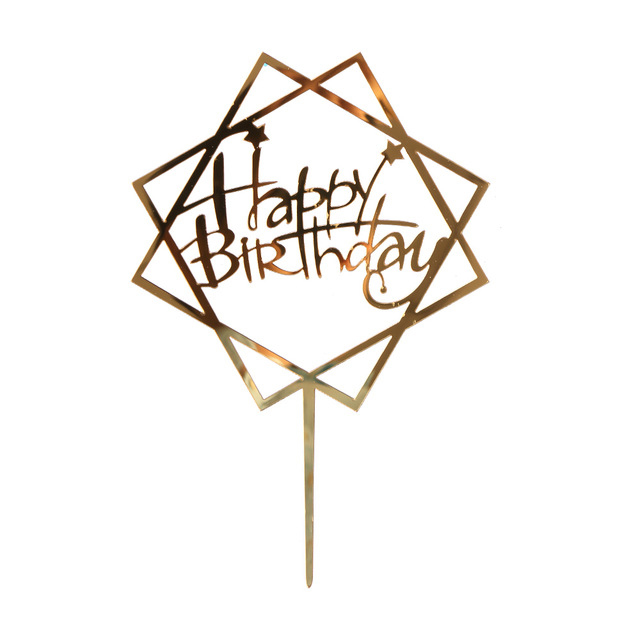 Kitchen Domain - Gold Mirror Happy Birthday Cake Topper