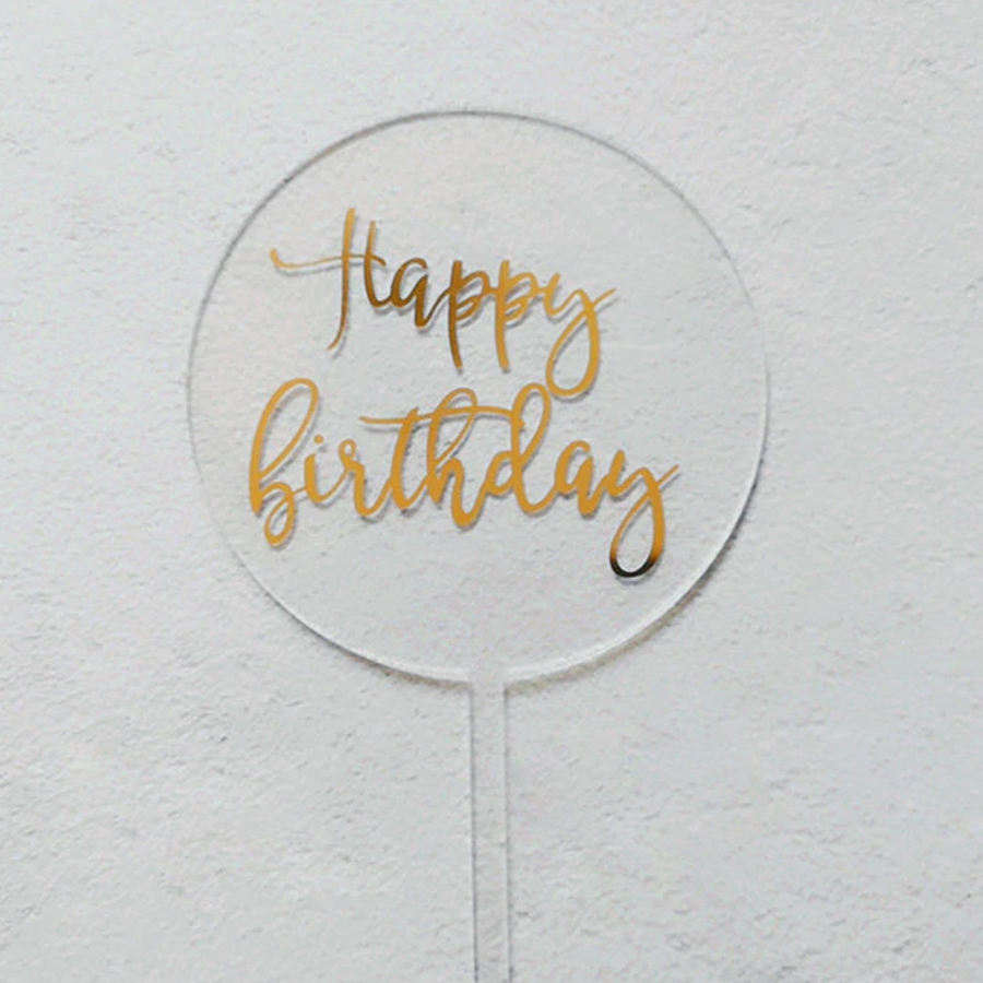 Round Acrylic Happy Birthday Topper Clear