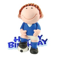 Blue Footballer/Soccer Player Resin Topper & Happy Birthday Motto 