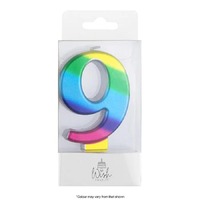 Wish Metallic Rainbow Candle Number 9