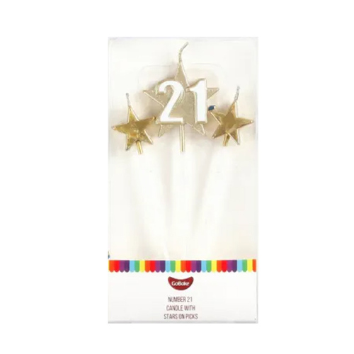 Number Star Pick Candle 21 Gold