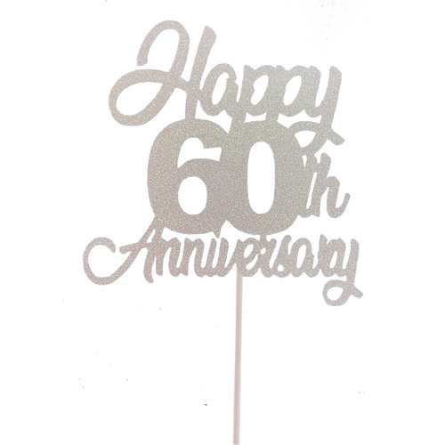 60th Anniversary Cake Topper Glitter White