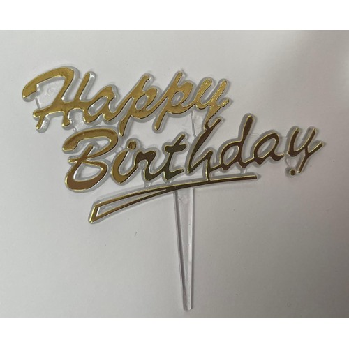 Mini Plastic Happy Birthday Gold Cake Topper