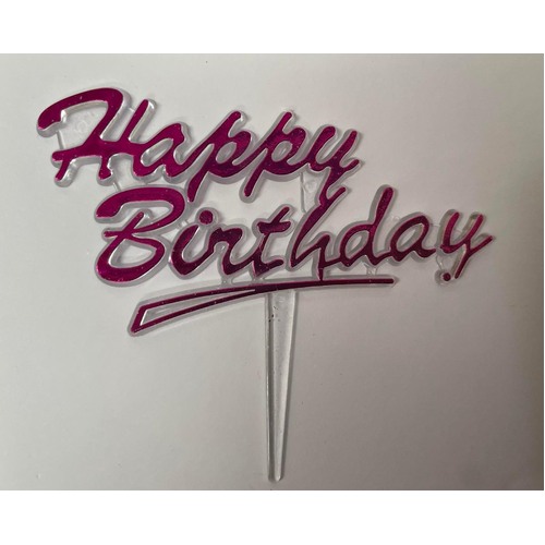 Mini Plastic Happy Birthday Pink/Purple Cake Topper