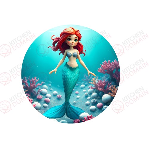 Mermaid Edible Cake Image - Round  #04