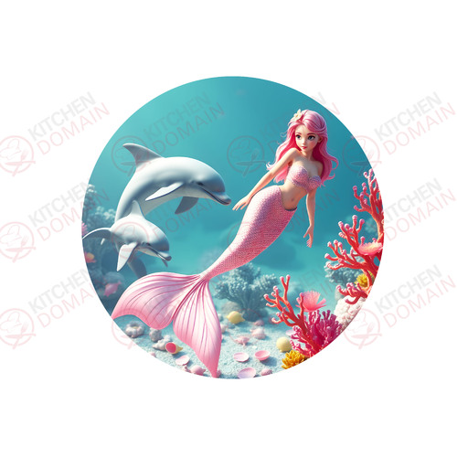 Mermaid Edible Cake Image - Round  #08