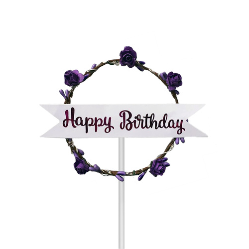 Led Light Up Purple Happy Birthday Cake Topper