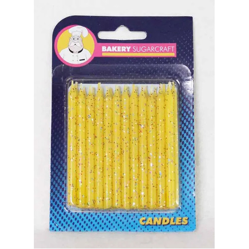 Glitter Candle Yellow 12 pcs