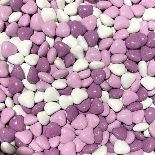 Candy Coated Chocolate Hearts Purple/White  - 20 Grams