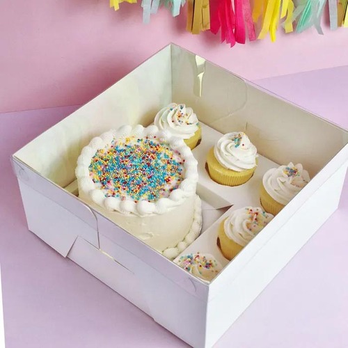 Cake Craft Clear Lid White Bento 5 Hole Cupcake & Cake Box