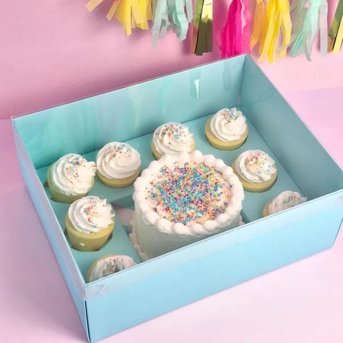 Cake Craft Clear Lid Blue Bento 8 Hole Cupcake & Cake Box