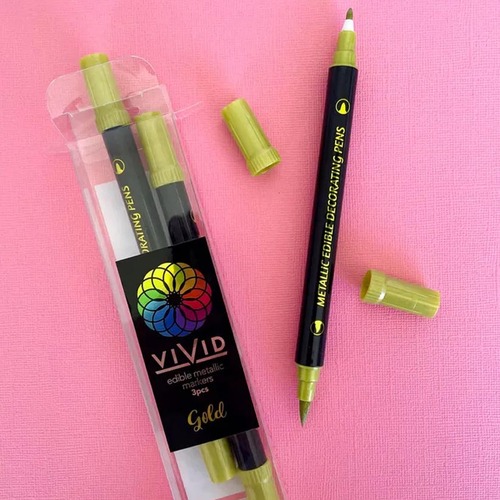 Vivid Edible Metallic Gold Markers 3pk