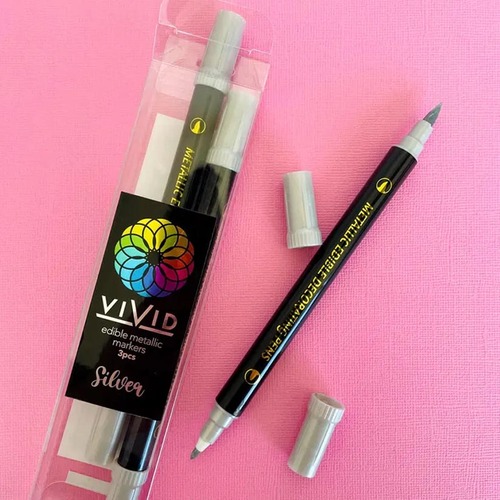 Vivid Edible Metallic Silver Markers 3pk