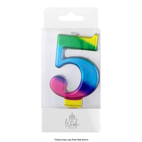 Wish Metallic Rainbow Candle Number 5