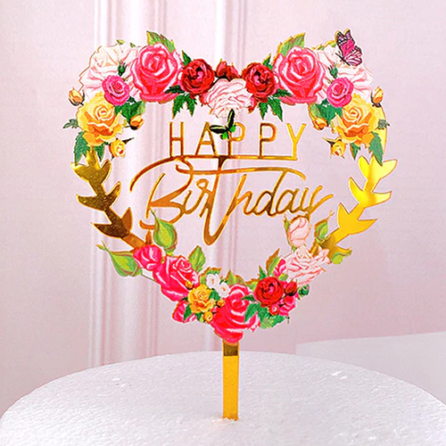 Heart Flower Happy Birthday Topper