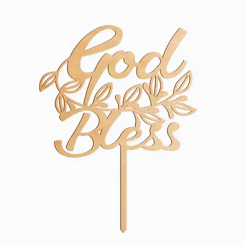 God Bless Leaf Wooden Cake Topper