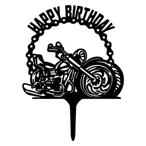 Black Acrylic Bike Happy Birthday Topper