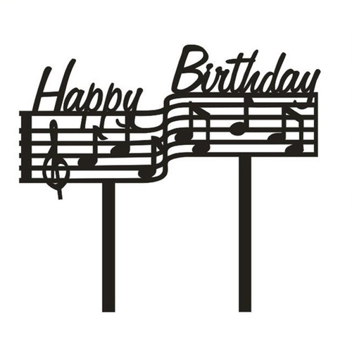 Happy Birthday Music Notes Acrylic Black Topper