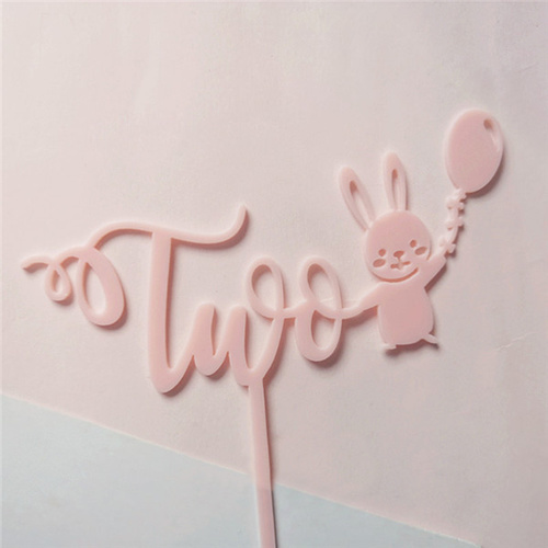 Two Pink Rabbit Acrylic Topper 14cm