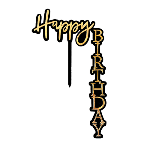 Black & Gold Acrylic  Happy Birthday Topper