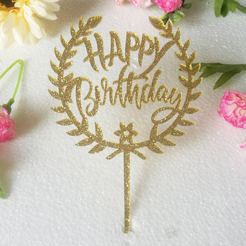 Glitter Gold Acrylic Happy Birthday 16cm