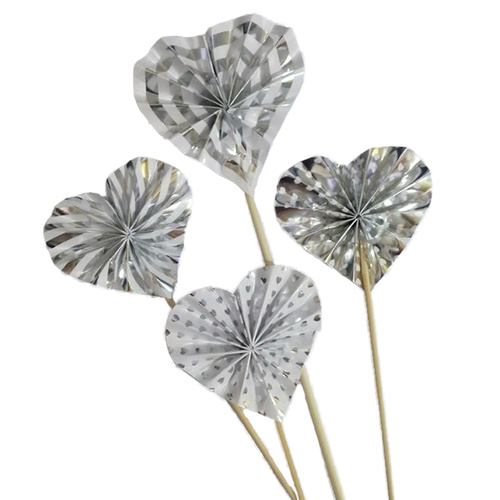 Silver And White Heart Cake Topper Set 4pcs