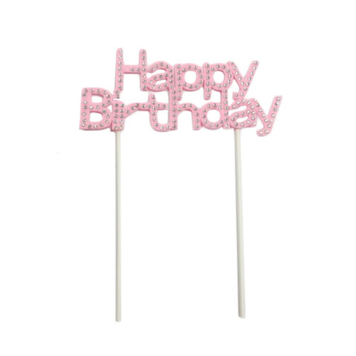 Happy Birthday Cake Topper Light Pink